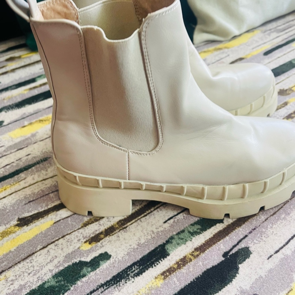Boots Cream Ankle Booties with Chunky Sole